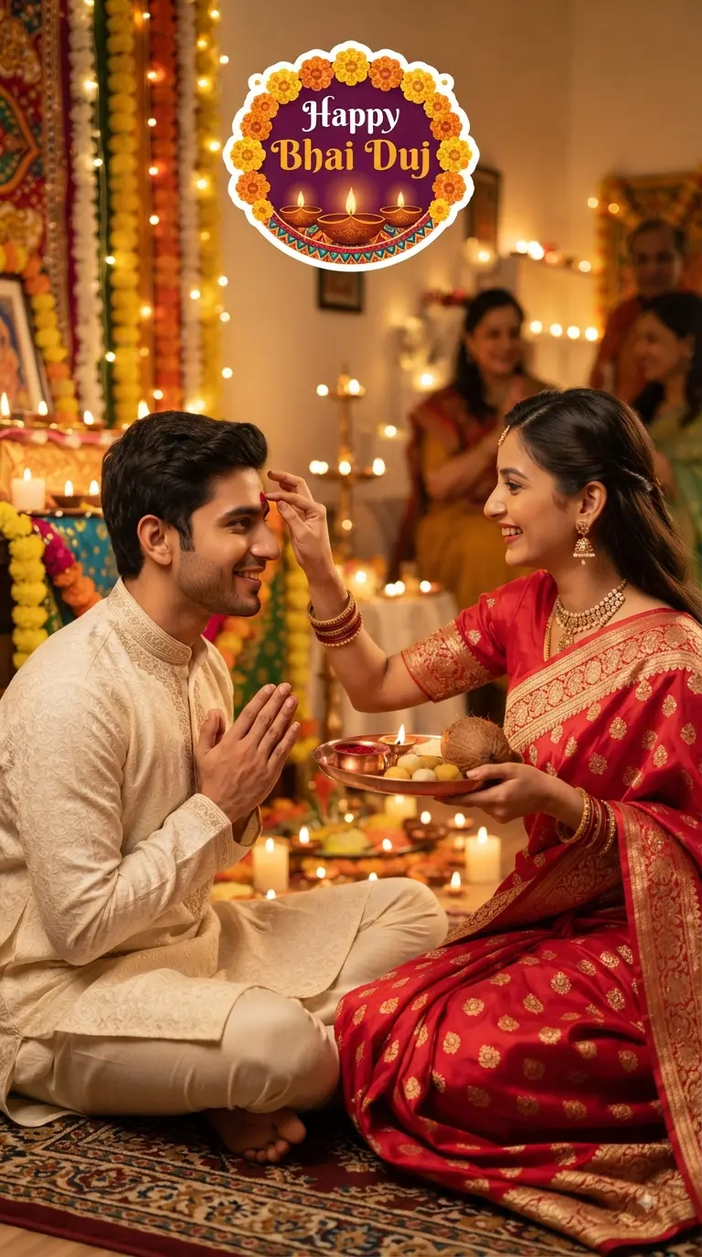 Indian brother and sister celebrating Bhai Duj